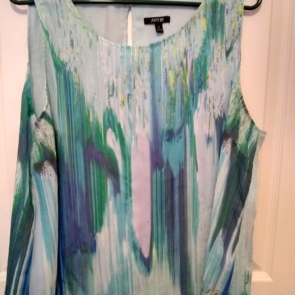 Women's sheer tank top blouse two layers. Turquoise, light blue, white, green - Picture 2 of 4